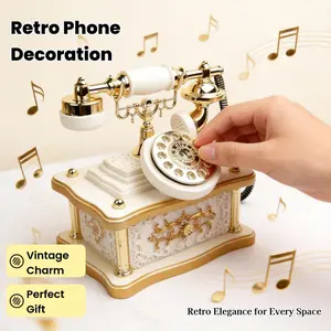 Retro Telephone Music Box Set, Vintage Rotary Dial with Hidden Storage, Gentle Airflow Desktop Decor for Bedroom Office Mother’s Day Gift,Father’s Day Present