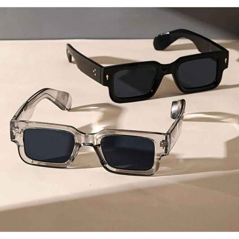 2-Pack Y2K Retro Trendy Square Sunglasses Black & Clear Frames UV400 Shield Perfect for Summer Beach Trips Travel & Streetwear Unisex Lightweight Polarized Sports