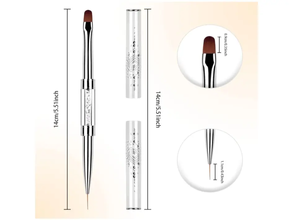 Starfa 1Pcs Builder Gel Brush Dual Ended Nail Art Brush for Polygel | Dual ended gel brush,nylon bristles,copper tube handle,for builder gel,hard gel,polygel,nail art design and salon use