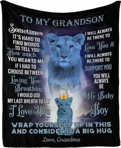Customized Love Blanket Throw to My Grandson from Grandma & Grandpa It's Hard to find Words to Tell You How Much You Mean to me, Blanket Gift for My Son