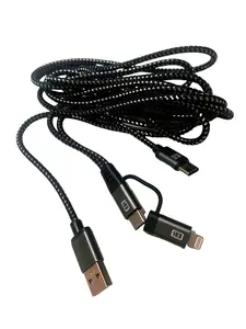 3-in-1 USB Charging Cable, Heavy Duty Braided, Zinc Alloy Connector, Anti-Scratch Fast Charging for iPhone Samsung Android, Long Lasting