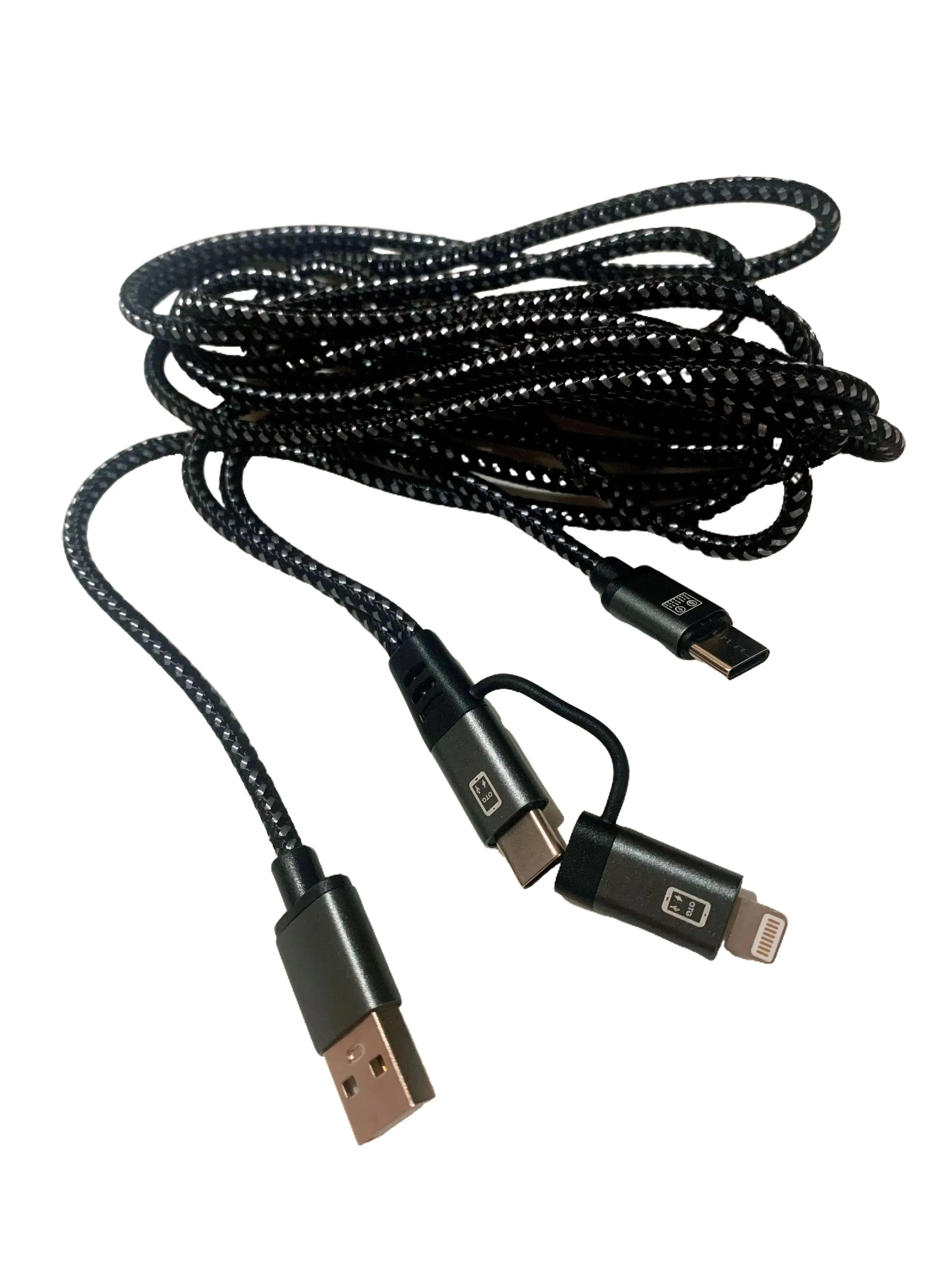 3-in-1 USB Charger Cable, Heavy-Duty Braided Electronic Cord with Zinc Alloy Connector, Anti-Scratch Fast Charging for iPhone Lightning, Samsung, Android Smartphone Devices, Long-Lasting