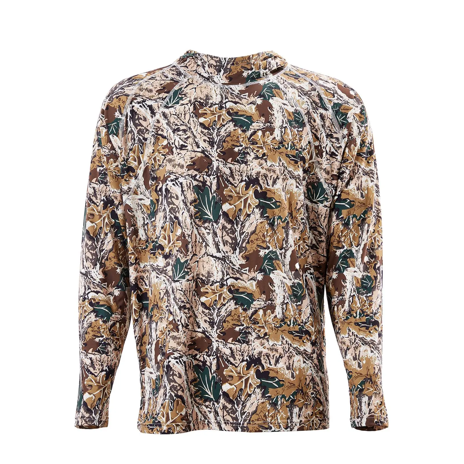 Men's Camo Pullover Hoodie with Sunshield Hood, Moisture-Wicking 4-Way Snug Stretch Long-Sleeve Shirt for Hunting, Father's Day Gift, Male, Multi-Size, Polyester Mix