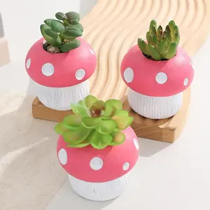 Cute Mushroom Head Succulent Plant Pot, Office Desk Stress Relief Decor, Girl Heart Home Desktop Greenery Ornament, Realistic Faux Cactus