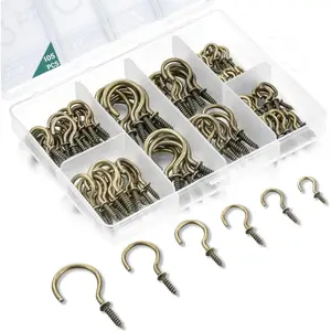 105 count Screw Hooks, 6 Sizes Bronze Cup Hooks, Screw Hooks for , Metal Cup Hooks Screw in (1/2", 5/8", 3/4", 7/8", 1'', 1-1/4")
