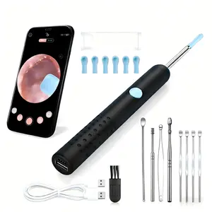 Ear Wax Removal Tool Camera 1080P HD with 9 Ear Set for iOS Android Black Gentle Lightweight Earwax Care Kit Super Silent Ear Spoon Set