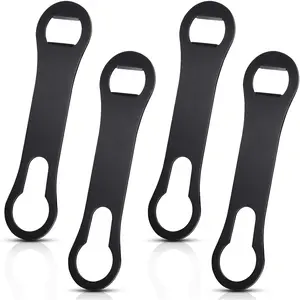 4 count Bottle Opener and Pour Spout Remover Flat Bar Key Stainless Steel Bar Speed Opener for  Bottle Double Ended  Bartenders Kitchen (Black)