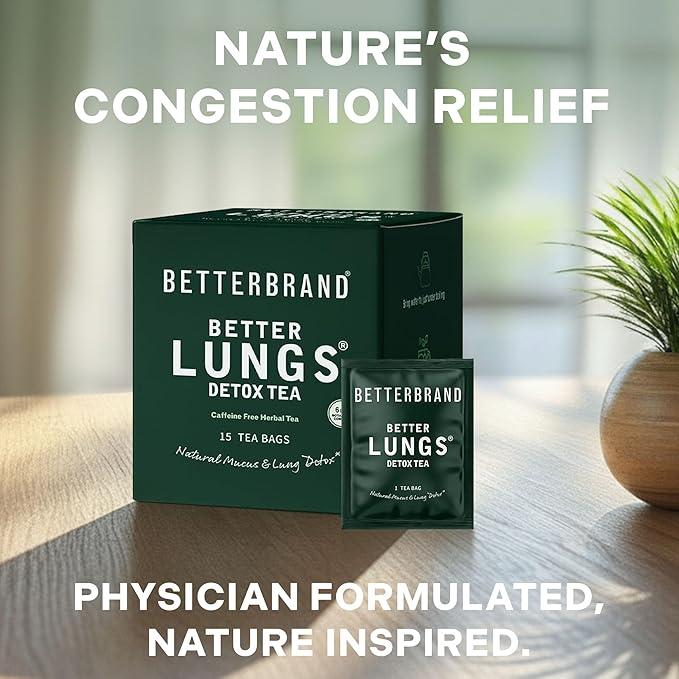 Betterbrand Lung Detox Tea | 30 Day Supply (Two Boxes, 30 Teabags Included) - Mullein Leaf, Ginseng, Elderberry, Ginger & Thyme for Lung Cleanse & Mucus Detox - 30 Tea Bags for Healthy Natural Respiratory Relief