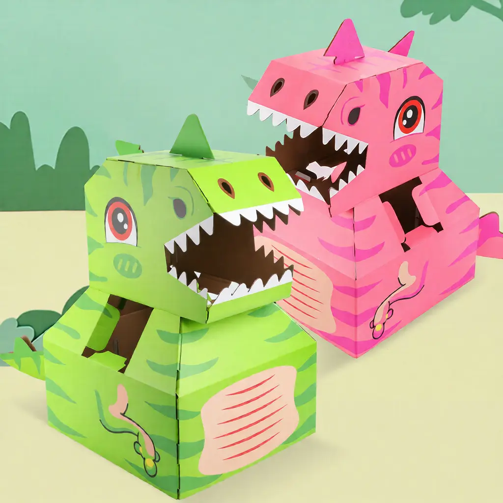 Cardboard Dinosaur Wearable Tyrannosaurus Rex DIY Model Assembly and Making 3D Origami Toy for Children