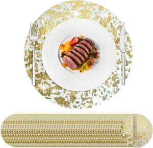 50 Pcs Disposable Placemats Set,Metallic 13 Inch Round Foil Mesh Pressed Table Doilies,Ultra-Thin Disposable Placement Mats for Home Decor Dining Table Wedding Birthday Party,Hand Tools Kits