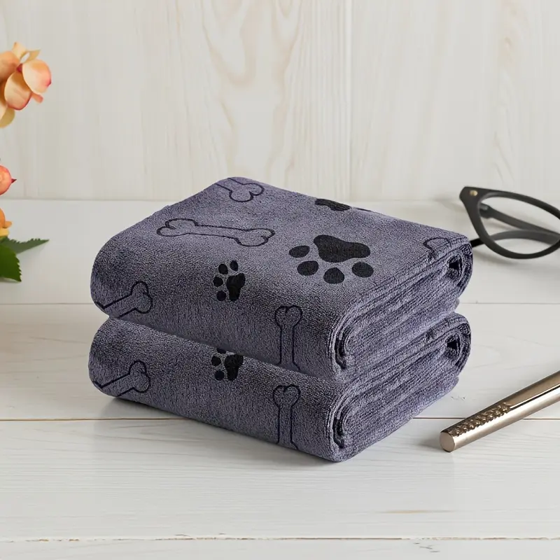 2-Piece Dog Bath Towel Set 24"x40" Microfiber Quick Drying Absorbent Pet Bathing Grooming Towel Soft Polyester Fiber for Cleaning Care