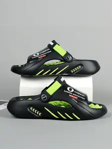 Men's Sporty Letters Print Slides, Casual Comfortable Breathable Non-slip Slippers for Outdoor Beach, Lightweight Breathable Beach Slippers for Daily Wear, Boy, Indoor Outdoor Slippers