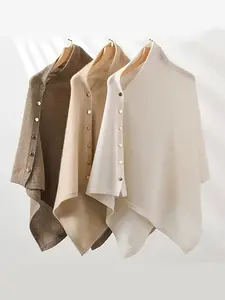 Minimalist Luxury Wool Wrap - Metallic Diagonal Buckle Design, Versatile Shawl Scarf or Cover-Up, Elegant Office Style with Shirts, Romantic Date Night with Off-Shoulder Dresses