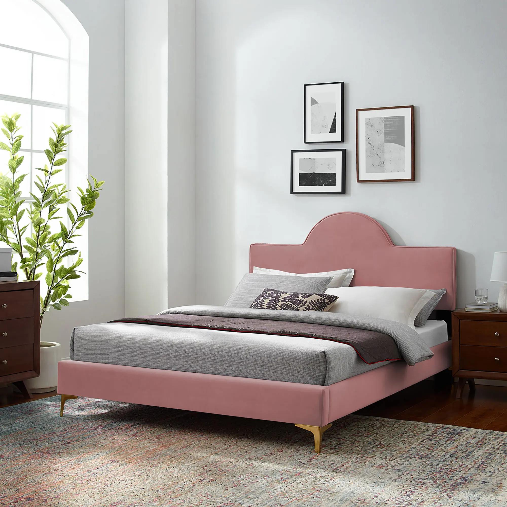 Sunny Performance Velvet Twin Bed in Dusty Rose