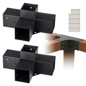 【Summervibes】VEVOR Pergola Bracket Kit 4''x4'',  2pcs 4-Way Heavy Duty Corner Bracket Woodworks DIY Post Base Kit, Easy Installation Wooden Beams for Gazebos, Patio Pergolas, Log Cabin Outdoor Pergola Hardware