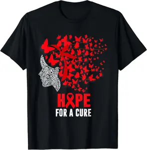 100% Cotton Hope Aids Butterfly Red Ribbon Hiv Aids Awareness Womens T-Shirt