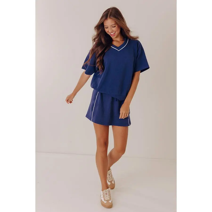 Simply Charming High Waist Scuba Skort in Navy
