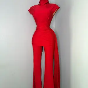 Red Ophelia Jumpsuit - Bold Red Color, Sleeveless Design, Flared Leg Style, Perfect for Events and Parties