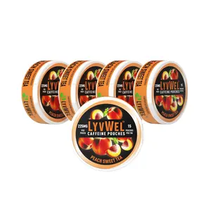 LYVWEL 5 Pack 225mg Peach Sweet Tea Caffeine Pouches Sugar-Free Energy Healthy Beverage Grape Lemonade Traditional Nootropic