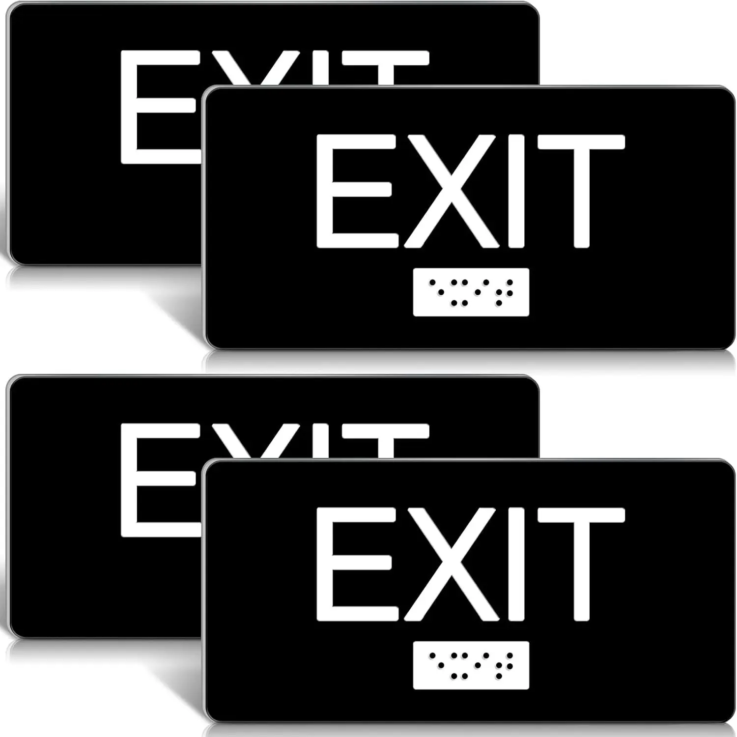 4 Pcs Exit Sign with Tactile Braille, 6 x 3 Inch Plastic Signs
