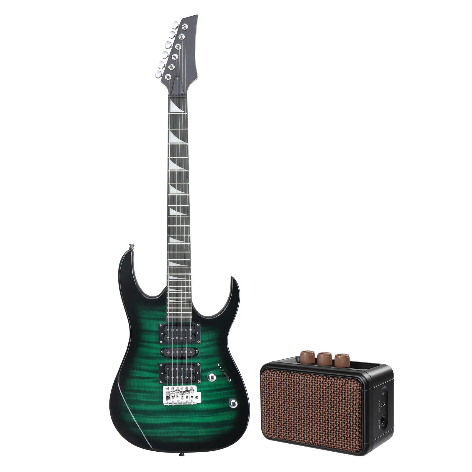 170 Model 39in Electric Guitar HSH Pickups Black complete starter kit suit for Hard Rock Tiger-striped Green, Portable Guitar Amp, Guitar Picks
