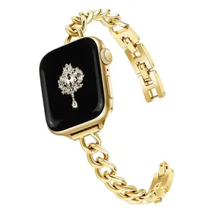 Slim Gold Apple Watch Band for Women – Adjustable Elegant Metal Chain Strap 42–49mm