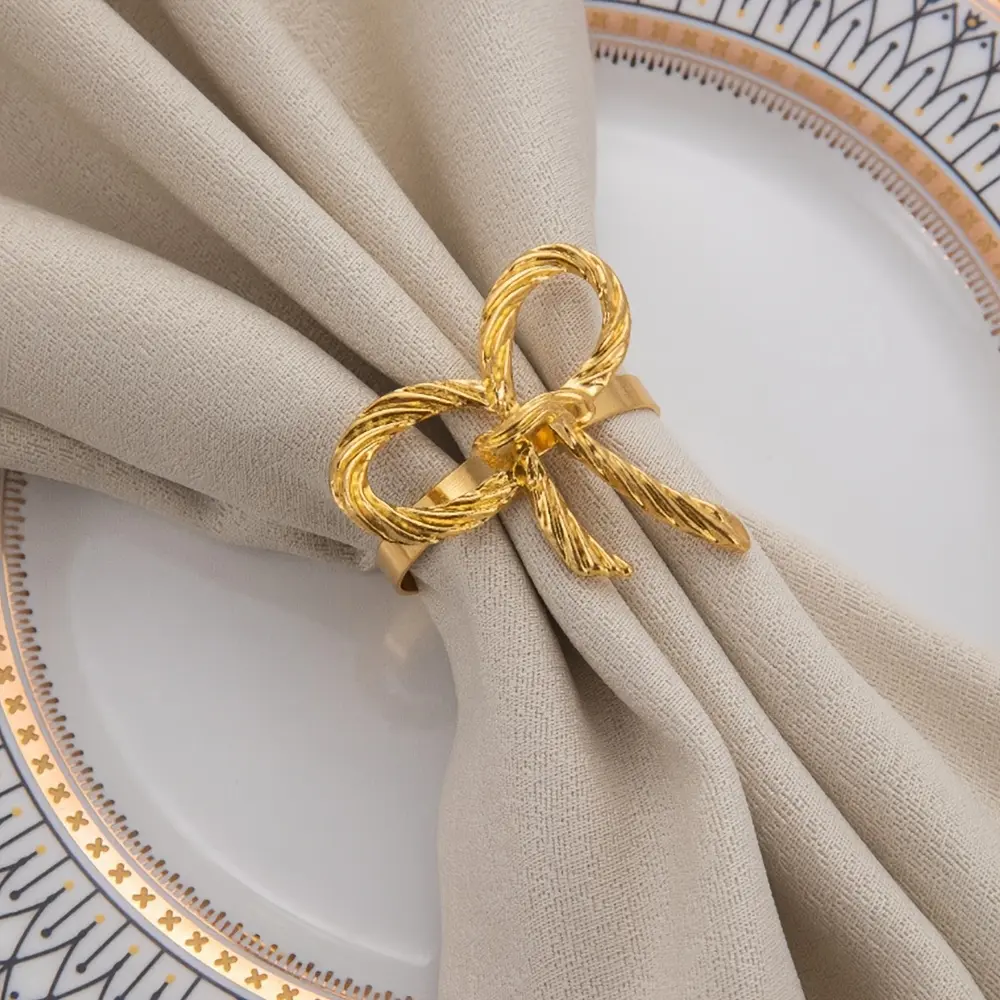 6pcs Elegant Modern Golden Bow Style Napkin Ring Suitable for Enhancing the Sophistication of Any Table Arrangement