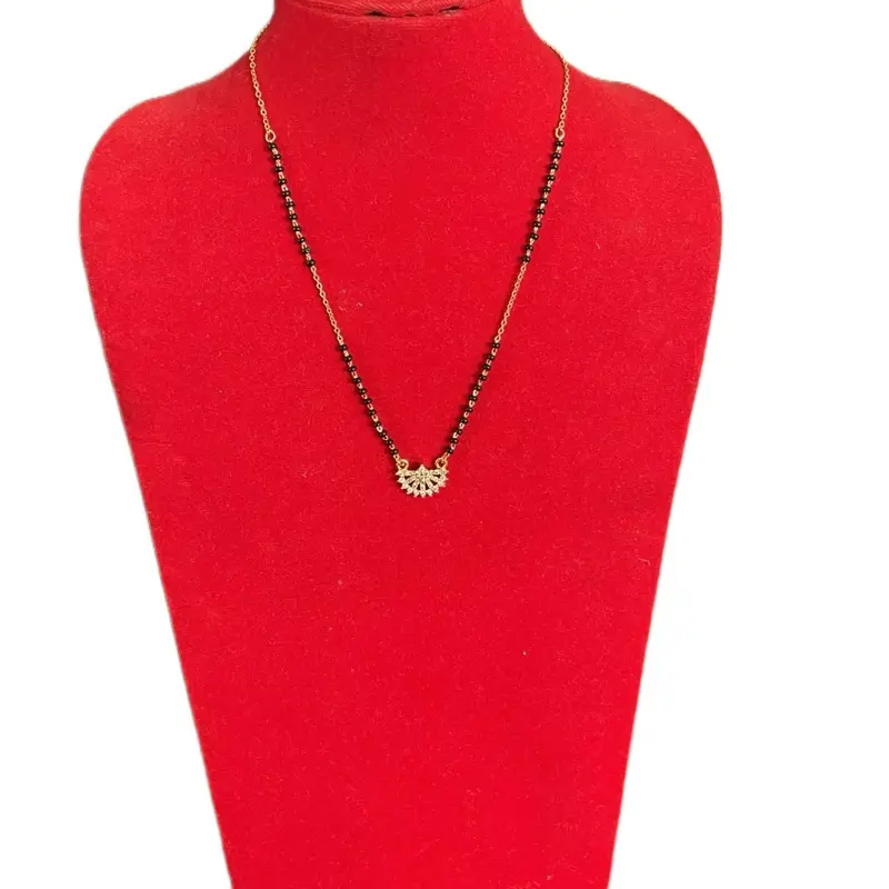 Gold Plated Mangalsutra Necklace for Women, Traditional Amulet Pendant with Shiny AD Stones and Red Stone Accent, Gold Plated Amulet, Metal Coating, Female, Rhinestones, Fashionable Jewelry Accessories, Ethnic, Chain Jewelry Necklaces, No