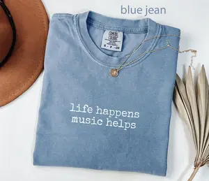 Music Lover T-Shirt, Life Happens Music Helps Tee, Vintage Band Graphic Shirt, Gift for Musician, Music Quote Casual Top