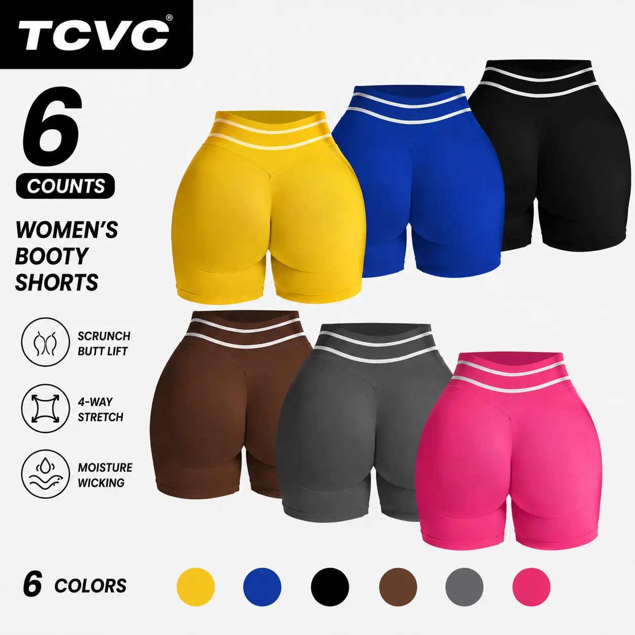 TCVC Women's High-Waisted Gym Multicolor Shorts - Butt Lifting, Tummy Control, Curve Fit | Holiday Workout Outfit, High-Waisted Tummy-Control Shorts, Hidden Scrunch Butt Lifting Skinny Pants, Cycling Shorts Curve, Perfect for Spring & Summer Outfits Athle