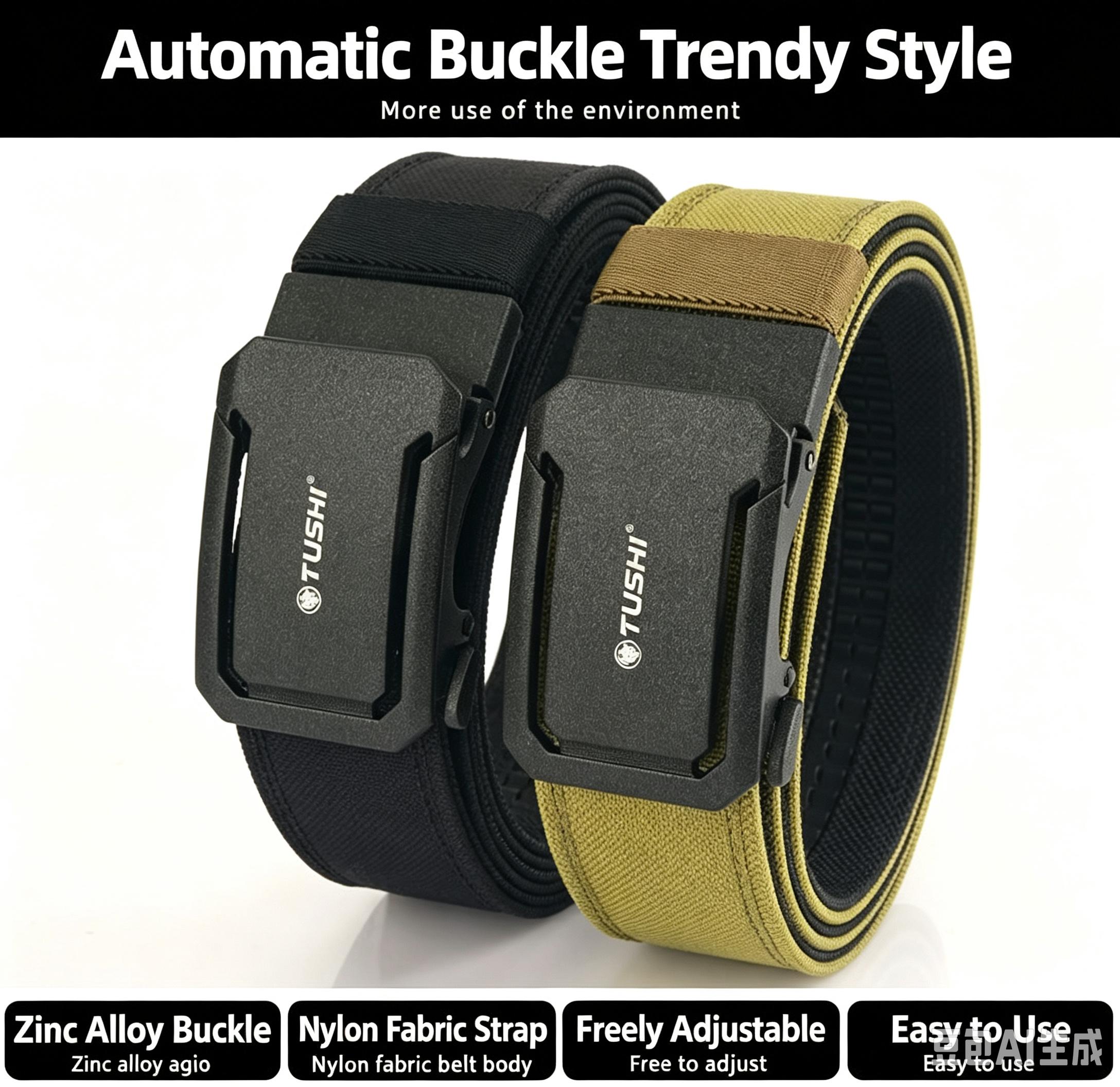 Unisex Tactical Diving Belt, Double Layer High-Tensile Nylon Belt, Stepless Adjustable Metal Buckle Breathable Waist Belt for Outdoor Diving & Tactical Sports