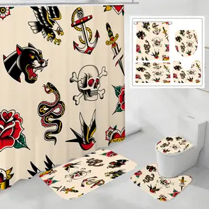 Waterproof Shower Curtain with Tattoo Print Design, 71x71 Inches Bathroom Decor, Durable & Stylish Bath Accessory with 12 Hooks Restroom, Shower Essentials