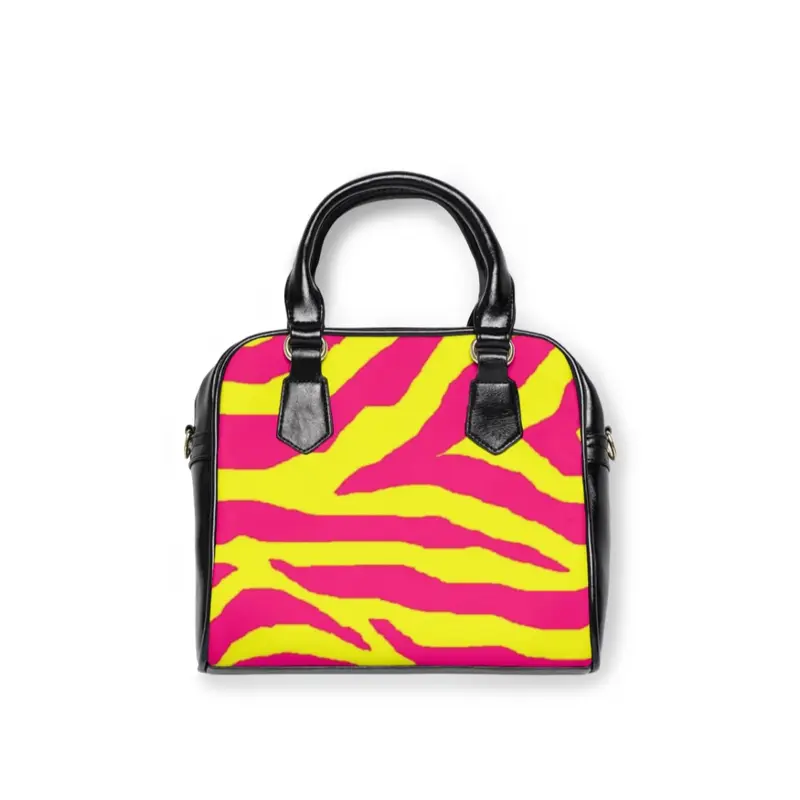 Double Sided Pink Hand Bag with Zebra Print Design and Stylish Black Handles for Everyday Use