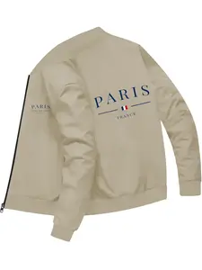 Fashion Trendy Men's Paris France Printed Bomber Jacket for Daily Leisure Commuting and Outdoor Activities