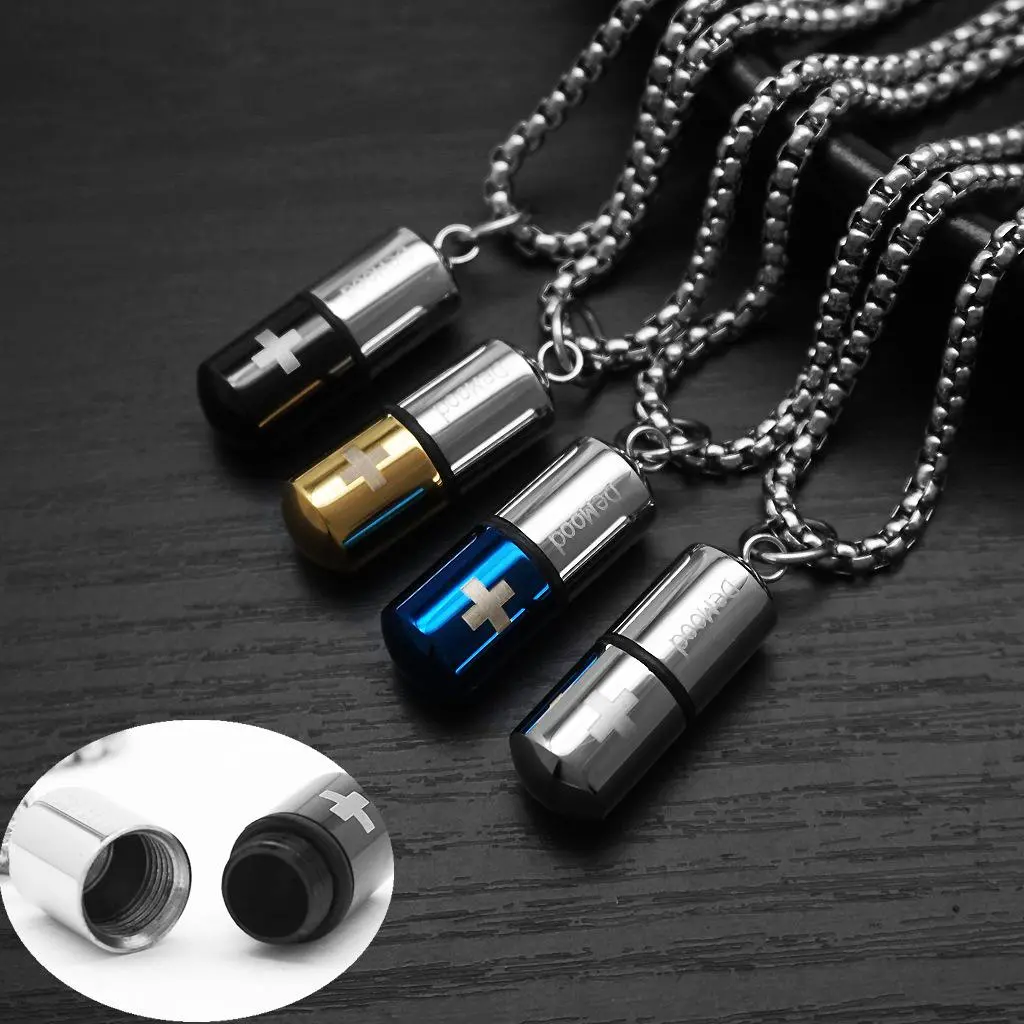 titanium steel memorial cross pendant necklace with openable sealed empty capsule for storing cremation ashes perfume keepsake jewelry for men women