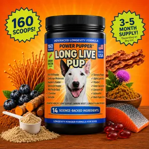 Power Pupper Dog Longevity Supplement Powder - 14 Science-Backed Ingredients for Joint, Brain & Immune Support, Healthy Aging, Smoky Bacon Flavor, 160 Scoops