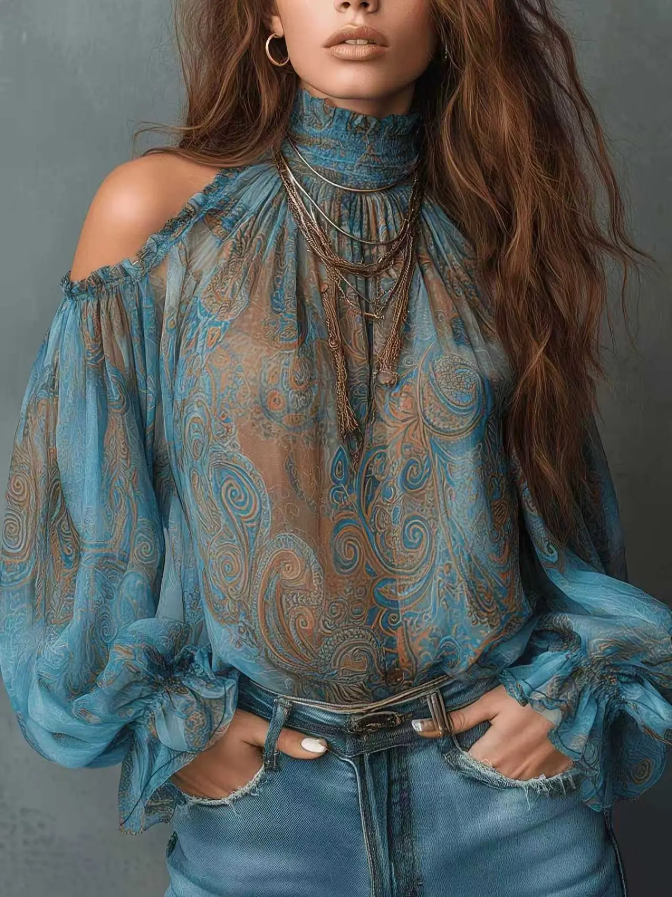 Plus Size Women's High Neck Casual Bishop Sleeve Fashion Breathable Daily Solid Color Shirt Blouses, Casual Comfy Classy, Comfortable and Stylish Top for Everyday Wear, Perfect for All Seasons