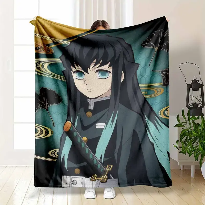 Cool Anime Demon Slayer Blanket Muichiro Tokito Print Soft Flannel Fleece Throw Mist Hashira Pattern Gift For Otaku Fan summerwins