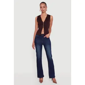 Metallic Button Front Split Hem Sweater Vest