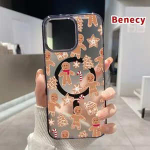 Gingerbread Christmas Dream Pattern Magnetic Phone Case for iPhone 15 16 14 Pro Max 13 12 11 XR XS Plus E Shockproof Lightweight Transparent Protective Soft Cover Supports Wireless Charging