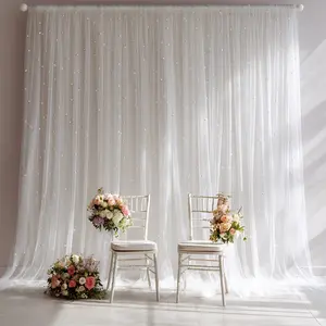 Pearl Sheer Curtain Decoration, Transparent Mesh Rod Pocket Breathable Curtains, Party Wedding Bridal Shower Birthday Christmas Halloween Decor