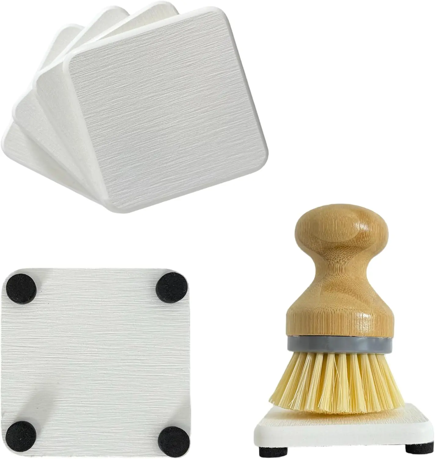 4PCS Water Absorbent Stone Coasters for Sink, Quick-Drying Diatomite Soap Dish, Modern Home Kitchen & Bathroom, 3.15 x 3.15in, White
