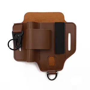 Multitool Belt Sheath EDC Leather Belt Organizer with Multitool Pouch Flashlight Holder Pen Holder Keychain Clip Practical EDC Belt Pouch for Men Genuine Full-Grain Leather Secure Fit