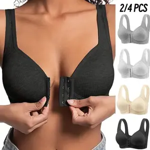 2/4PCS EssElegance Adjustable Front Closure Push-Up Bra Wire-Free Cross-Back, Seamless & Side Support for Daily Wear, Spring-Summer Comfort