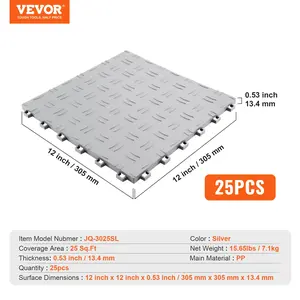 VEVOR Garage Tiles Interlocking, 12x 12x 0.53 inch 25 Pack Garage Floor Covering Tiles, Non-Slip Double-Sided Texture Garage Flooring Tiles, for Garages, Basements, Repair Shops, Silver