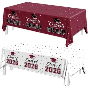 2pcs 108x54inch White Maroon Class of 2026 Congrats Grad Tablecloth Rectangle Table Covers for 2026 Graduation Party Decorations Supplies
