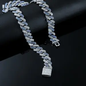 European and American Hip hop Style Rhombus Small Flip Contrasting Colors Full of Diamonds Cuban Chain Necklace Square Buckle Firm and Safe Not Easy To Fall Off Not Easy To Fade in Daily Wear Trend Jewelry Accessories