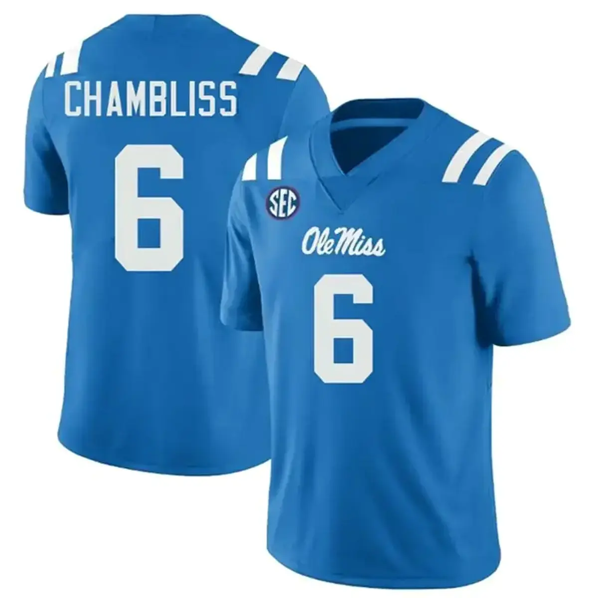 Ole Miss Rebels Red Jersey Shirt #6 Chambliss Name Number Unisex Football Tee Lightweight Breathable Game Day Tailgate Gift