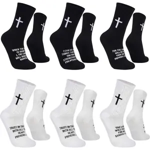 Glitopper 6 Pairs Christian Cross Socks with Bible Verse Religious Jesus Faithful Prayer Sock for Men Women Youth Church Gift