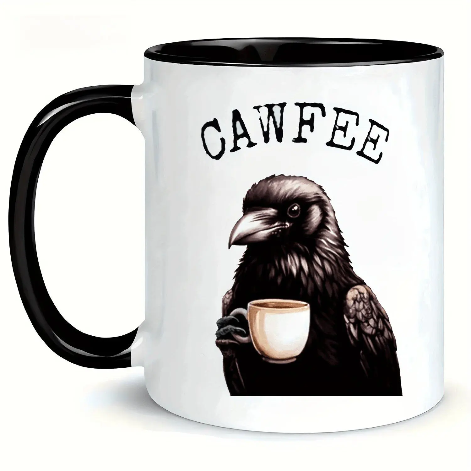Coffee Mug, Funny Crow Mug, Cute Crow Drinking Coffee, 11 Oz